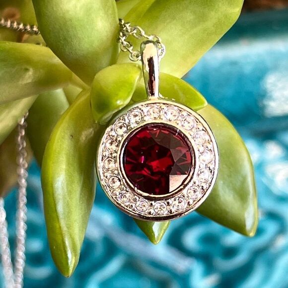Ruby Halo Necklace with Swarovski Crystals - Picture 4 of 13